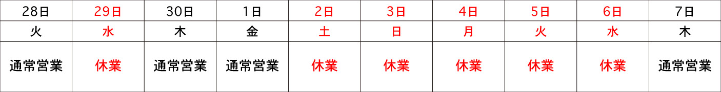 GWスケジュール